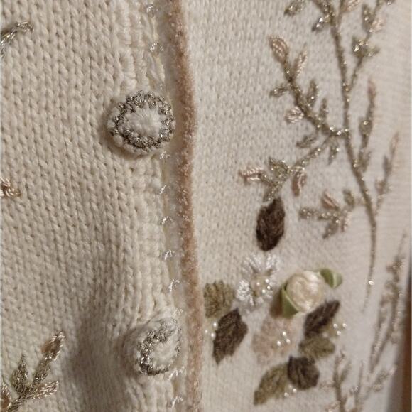 Vintage Heirloom Collectibles 90s Embroidered Cardigan in Ivory White Size M - Picture 4 of 6
